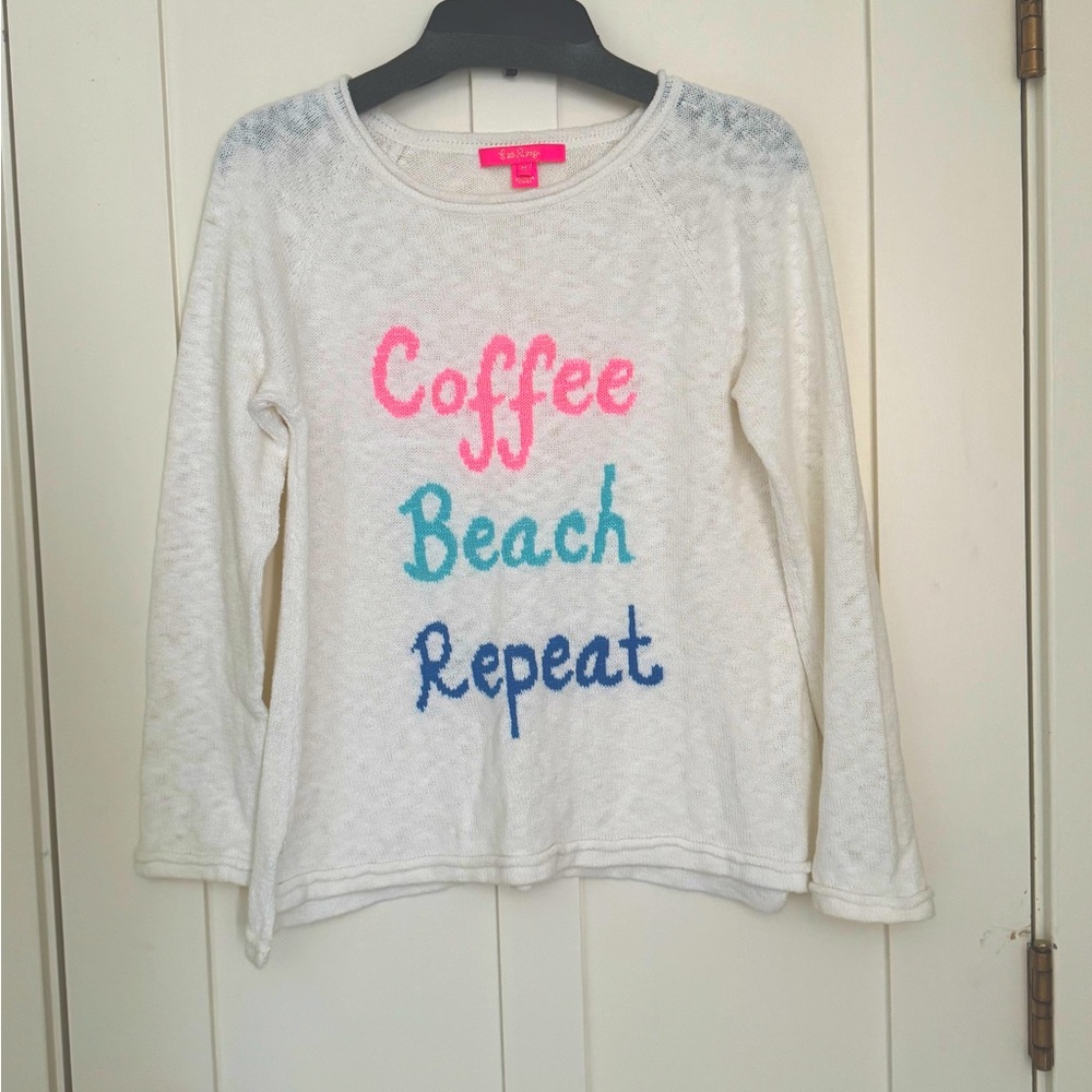 Lilly Pulitzer Danette Sweater Coffee Beach Repeat Graphic Resort White M NWOT - Picture 10 of 12